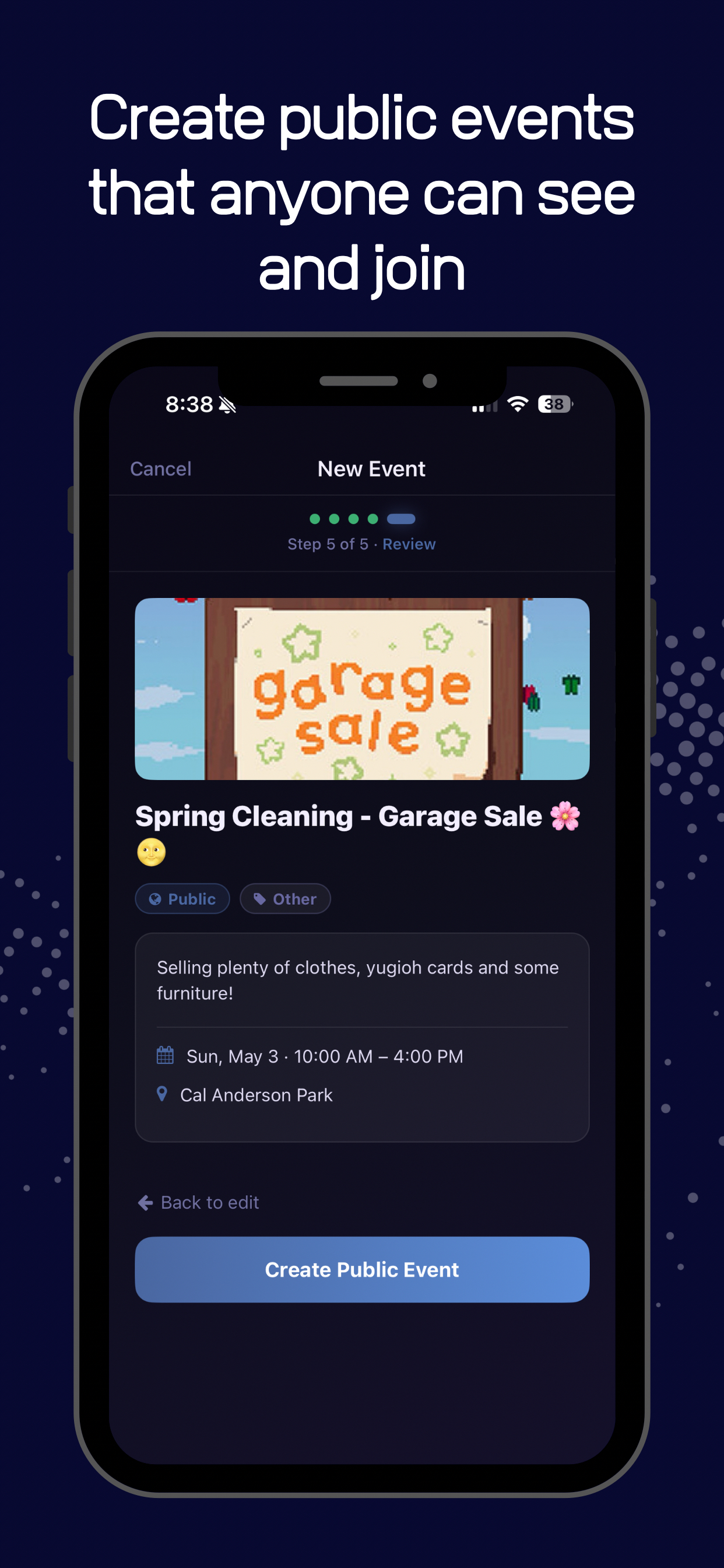 Spot create public event
