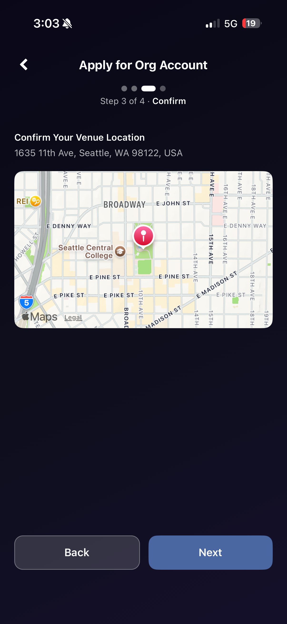Confirm venue on map